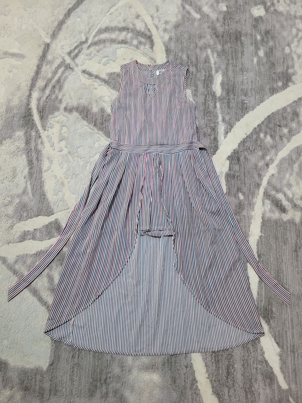 Girls Sleeveless High-Low Striped Dress with Under Shorts Size 12 Years